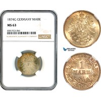 AL084, Germany, Wilhelm I, 1 Mark 1874 G, Karlsruhe Mint, Silver, NGC MS63