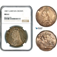 AL087, Great Britain, Victoria, Crown 1887 (Jubilee Head) London Mint, Silver, NGC MS61