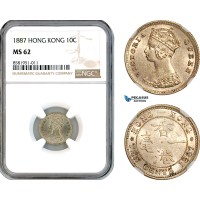 AL089, Hong Kong, Victoria, 10 Cents 1887, London Mint, Silver, NGC MS62