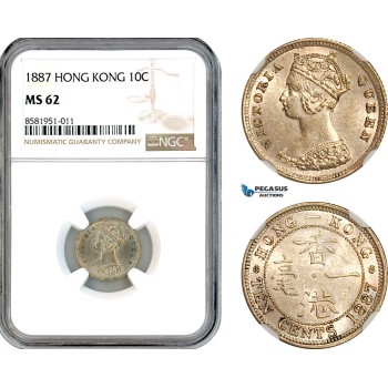 AL089, Hong Kong, Victoria, 10 Cents 1887, London Mint, Silver, NGC MS62