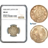 AL091, Japan, Meiji, 20 Sen M30 (1897), Silver, NGC MS64