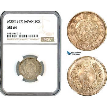 AL091, Japan, Meiji, 20 Sen M30 (1897), Silver, NGC MS64