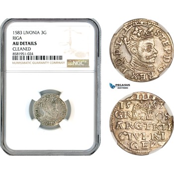 AL092, Latvia, Stefan Bathory of Poland, 3 Groschen 1583, Riga Mint, Silver, NGC AU Details