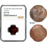 AL101, Singapore, Keping AH1250 (1835) SS-42, P-33, C.R. Read, NGC MS61BN