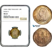 AL104, Thailand, Rama V, 1/4 Baht ND (1876-1900) Silver, NGC MS63