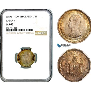 AL104, Thailand, Rama V, 1/4 Baht ND (1876-1900) Silver, NGC MS63