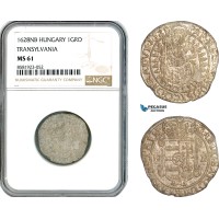 AL106, Transylvania, Gabriel Bethlen, 1 Groschen 1628 NB, Nagybanya Mint, Silver, NGC MS61