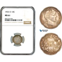 AL109, United States, Barber One Dime (10Cents) 1906 O, New Orleans Mint, Silver, NGC MS61