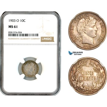 AL109, United States, Barber One Dime (10Cents) 1906 O, New Orleans Mint, Silver, NGC MS61
