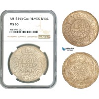 AL111, Yemen, Yahya Muhammad Hamid ed-Din, 1 Riyal AH1344 (1926) Silver, NGC MS65