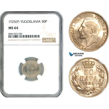 AL112, Yugoslavia, Alexander I, 50 Para 1925 P, Poissy Mint, NGC MS64