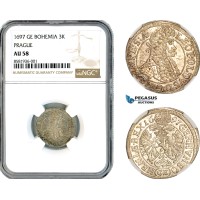 AL114, Austria (Bohemia) Leopold I, 3 Kreuzer 1697 GE, Prague Mint, Silver, NGC AU58
