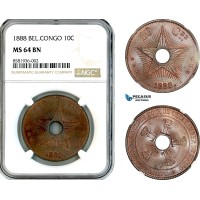 AL117, Belgian Congo, Leopold II, 10 Centimes 1888, NGC MS64BN