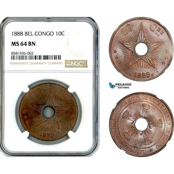 AL117, Belgian Congo, Leopold II, 10 Centimes 1888, NGC MS64BN