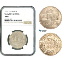 AL119, Estonia, 2 Krooni 1930 "Toompea Fortress" Silver, NGC MS63