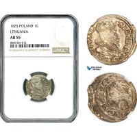 AL122, Lithuania, Sigismund III of Poland, 1 Groschen 1625, Silver, NGC AU55, Mint Error