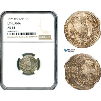 AL122, Lithuania, Sigismund III of Poland, 1 Groschen 1625, Silver, NGC AU55, Mint Error