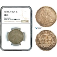 AL125, South Africa (ZAR) 2 Shillings 1893, Pretoria Mint, Silver, NGC VF35