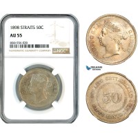 AL128, Straits Settlements, Victoria, 50 Cents 1898, London Mint, Silver, NGC AU55