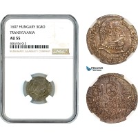 AL129, Transylvania, Stefan Bocskai, 3 Groschen 1607, Nagybanya Mint, Silver, NGC AU55