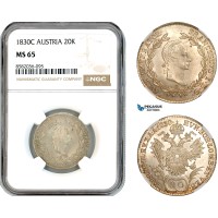 AL131, Austria, Franz II, 20 Kreuzer 1830 C, Prague Mint, Silver, NGC MS65 