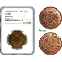 AL133, Bulgaria, Ferdinand I, ESSAI 10 Santim 1887 AB, Brussels Mint, Copper, KM-E3, NGC MS66 BN (RB in our opinion and SP strike), Top Pop! Very Rare! 