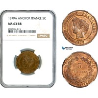 AL140, France, Third Republic, 5 Centimes 1879 A, Paris Mint, NGC MS63RB