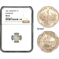 AL145, Germany, Frankfurt, 1 Kreuzer 1851, Billon, NGC MS65