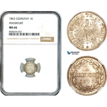 AL148, Germany, Frankfurt, 1 Kreuzer 1863, Billon, NGC MS66
