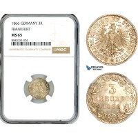AL149, Germany, Frankfurt, 3 Kreuzer 1866, Billon, NGC MS65
