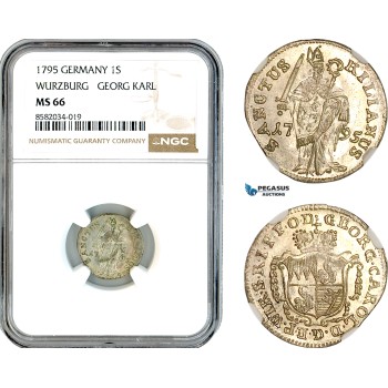 AL152, Germany, Wurzburg, Georg Karl, 1 Schilling 1795, Silver, NGC MS66, Top Pop & Single finest graded!