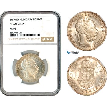 AL163, Hungary, Franz Joseph, 1 Forint 1890 KB, Kremnitz Mint, Fiume Arms, Silver, NGC MS61