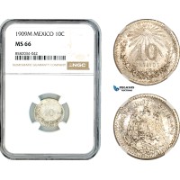 AL165, Mexico, 10 Centavos 1909 M, Mexico City Mint, Silver, NGC MS66
