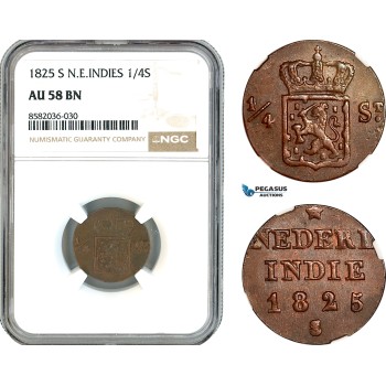 AL171, Netherlands East Indies, Willem I, 1/4 Stuiver 1825 S, Utrecht Mint, NGC AU58BN, Top Pop & Single finest graded!