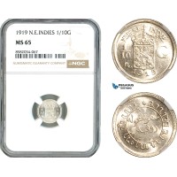 AL173, Netherlands East Indies, Wilhelmina, 1/10 Gulden 1919, Utrecht Mint, Silver, NGC MS65
