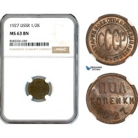 AL184, Russia, USSR, 1/2 Kopek 1927, Leningrad Mint, NGC MS63BN