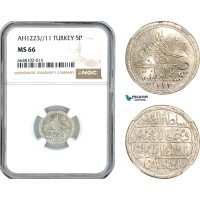 AL189, Turkey, Ottoman Empire, Mahmud II, 5 Para AH1223//11, Kostantiniye Mint, Silver, NGC MS66, Top Pop & Single finest graded!