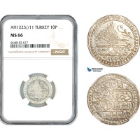 AL190, Turkey, Ottoman Empire, Mahmud II, 10 Para AH1223//11, Kostantiniye Mint, Silver, NGC MS66, Top Pop & Single finest graded!