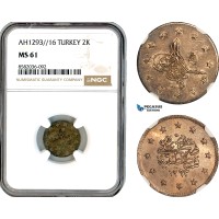 AL193, Turkey, Ottoman Empire, Abdülhamid II, 2 Kurush AH1293//16, Silver, NGC MS61