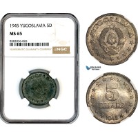 AL194, Yugoslavia, 5 Dinara 1945, Belgrade Mint, NGC MS65