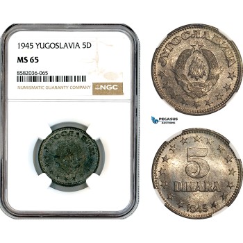 AL194, Yugoslavia, 5 Dinara 1945, Belgrade Mint, NGC MS65