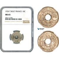 AL199, France, Third Republic, 10 Centimes 1924 (Thunderbold) Poissy Mint, NGC MS65