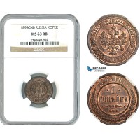 AL204, Russia, Nicholas II, 1 Kopek 1898 СПБ, St. Petersburg Mint, NGC MS63RB