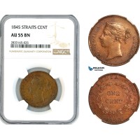 AL210, Straits Settlements, Victoria, 1 Cent 1845, Calcutta Mint, NGC AU55BN