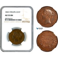 AL211, Straits Settlements, Victoria, 1 Cent 1845, Calcutta Mint, NGC AU55BN