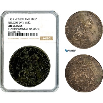 AL216, Netherlands, Overijssel, Ducaton 1733 "Silver Rider", Dav-1832, Silver, NGC AU Details