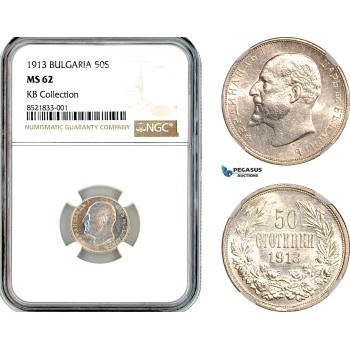 AL220, Bulgaria, Ferdinand I, 50 Stotinki 1913, Silver, KB Collection, NGC MS62