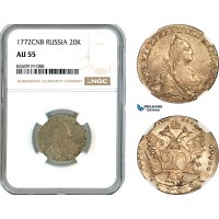 AL229, Russia, Catherine II, 20 Kopeks 1772 СПБ, St. Petersburg Mint, Silver, NGC AU55
