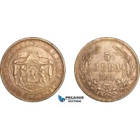 AL235, Bulgaria, Alexander I, 5 Leva 1885, St. Petersburg Mint, Silver, Dark toned, some light cleaning, XF