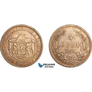 AL235, Bulgaria, Alexander I, 5 Leva 1885, St. Petersburg Mint, Silver, Dark toned, some light cleaning, XF